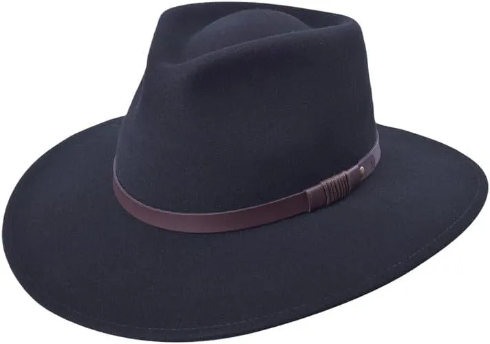100% Wool Felt Australian Hat for Women Men Crushable Waterproof Nubuck Leather Band | Outback Cowboy Cowgirl