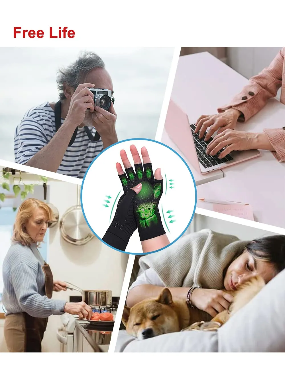 2 Pairs Copper Arthritis Gloves Compression Gloves Women Men Relieve Hand Pain Swelling and Carpal Tunnel Medium