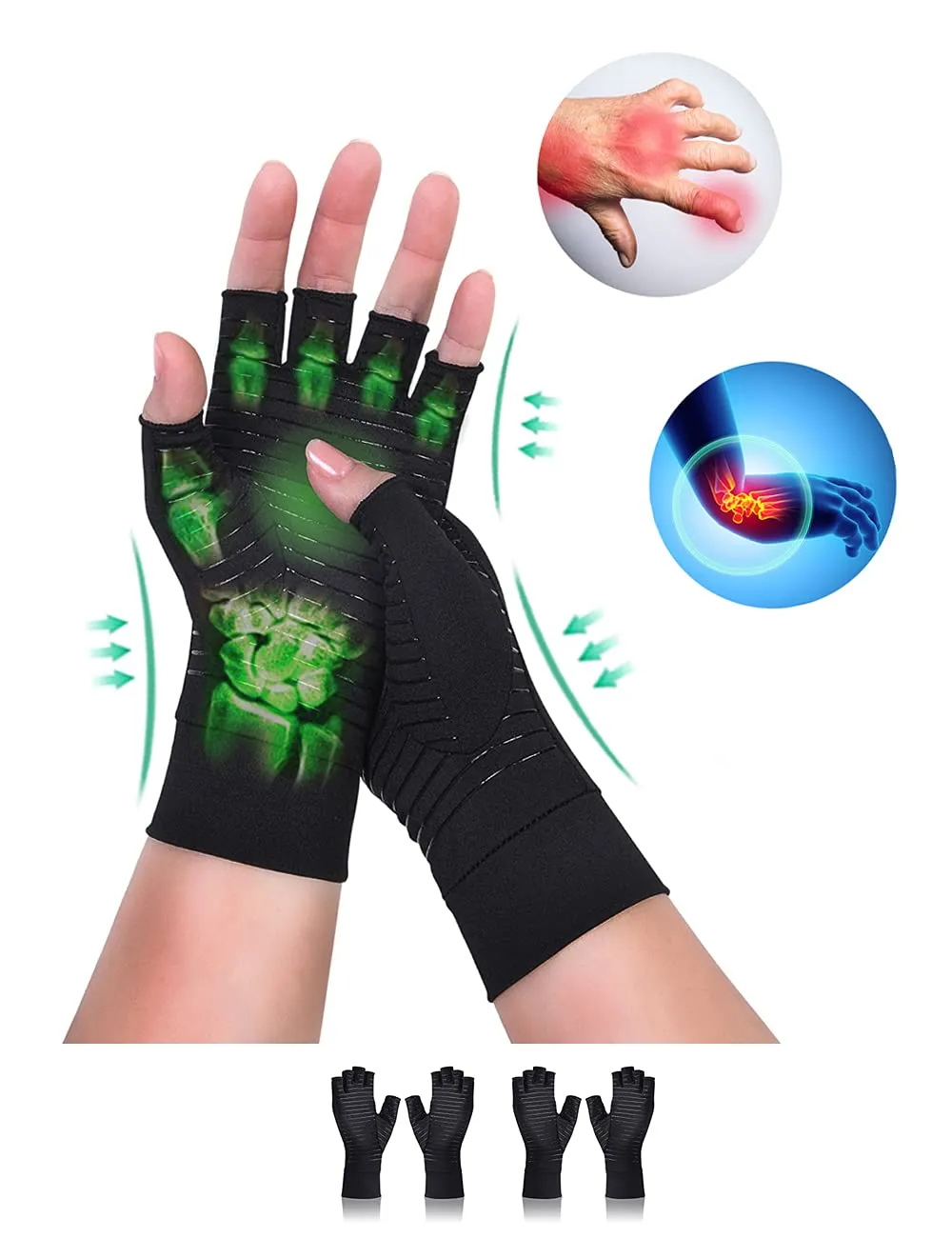 2 Pairs Copper Arthritis Gloves Compression Gloves Women Men Relieve Hand Pain Swelling and Carpal Tunnel Medium