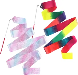 2 Pcs Dance Ribbons,Gymnastics Ribbon 78.7 Inch Twirling Dancing Ribbons Sparkly Dance Ribbon Birthday Party Decorations,Suitable for Girls Children Adults Ballet(Sparkling Stars and Gradient Colors)