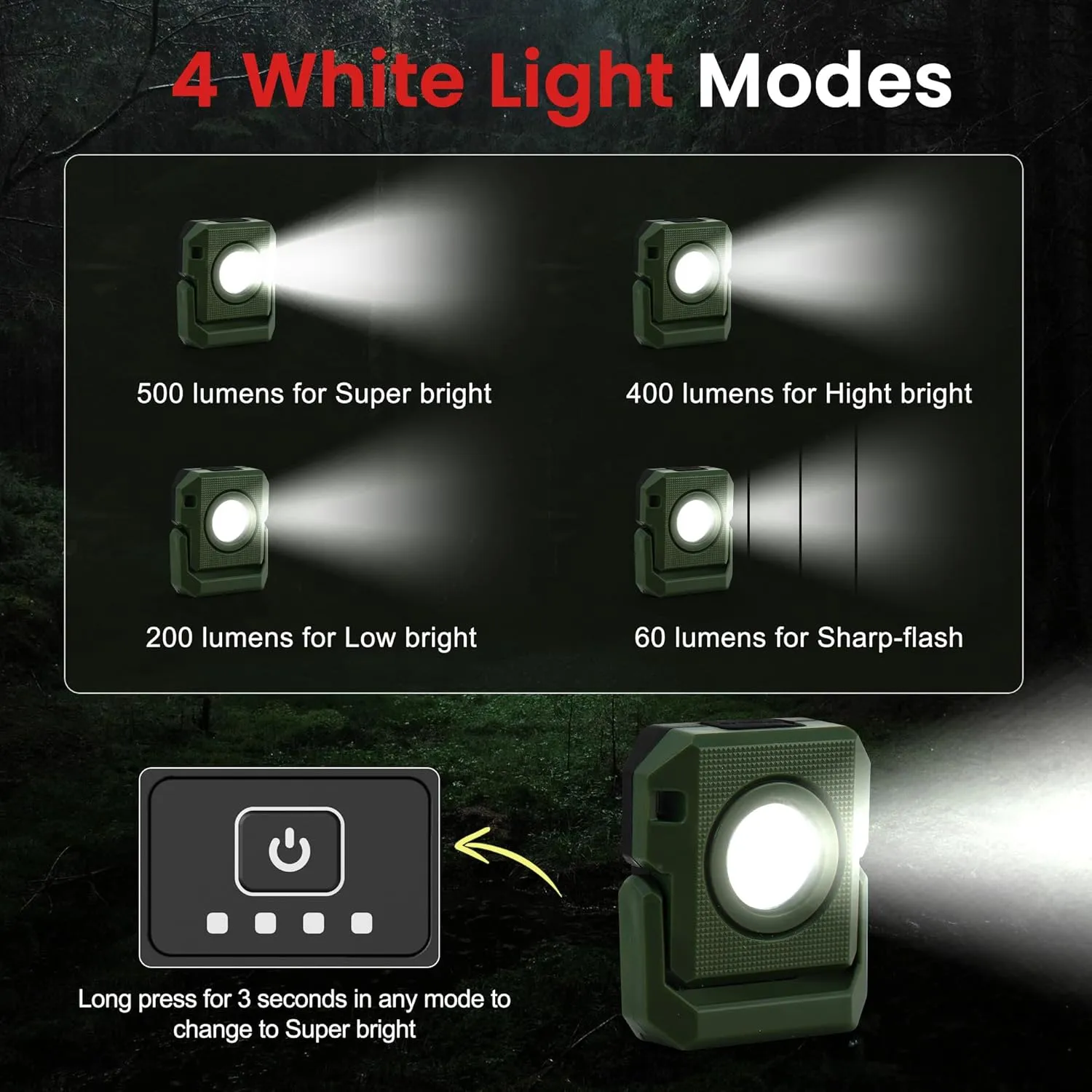 2 Pcs Mini Keychain Flashlight Rechargeable 500 Lumens LED Magnetic Flashlight with Rotatable Bracket 4 Light Modes Pocket Lights Outdoor Emergency Work Light for Camping and Hiking, Green