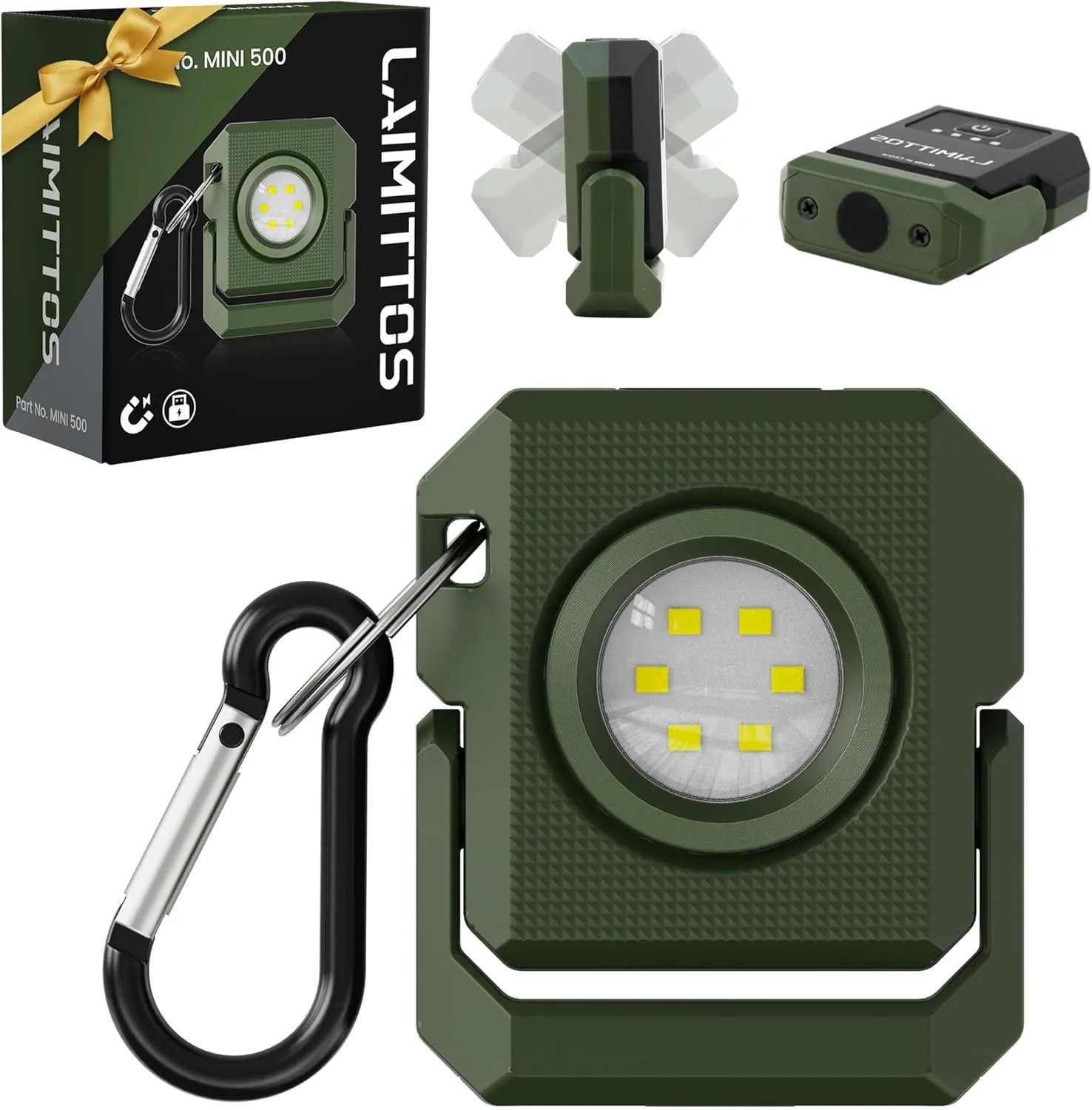 2 Pcs Mini Keychain Flashlight Rechargeable 500 Lumens LED Magnetic Flashlight with Rotatable Bracket 4 Light Modes Pocket Lights Outdoor Emergency Work Light for Camping and Hiking, Green