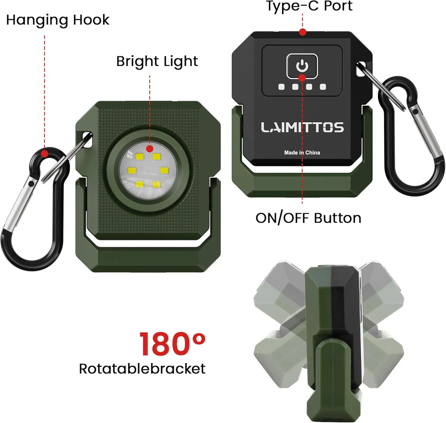 2 Pcs Mini Keychain Flashlight Rechargeable 500 Lumens LED Magnetic Flashlight with Rotatable Bracket 4 Light Modes Pocket Lights Outdoor Emergency Work Light for Camping and Hiking, Green
