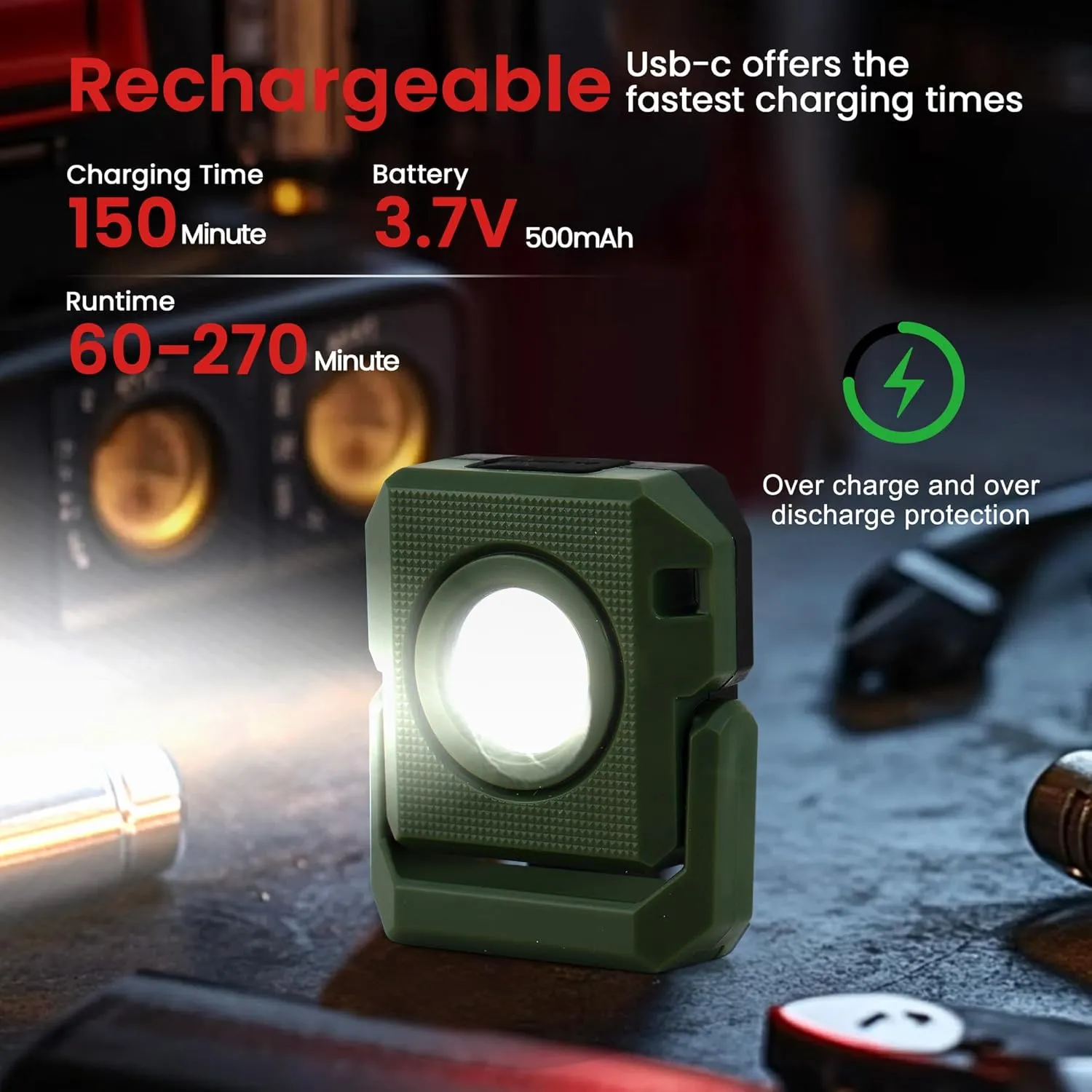 2 Pcs Mini Keychain Flashlight Rechargeable 500 Lumens LED Magnetic Flashlight with Rotatable Bracket 4 Light Modes Pocket Lights Outdoor Emergency Work Light for Camping and Hiking, Green
