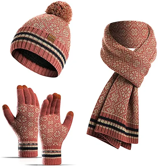 3 IN 1 WOMEN SOFT WARM THICK CABLE KNITTED BEANIE