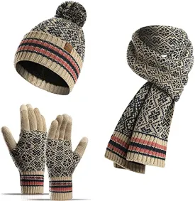 3 IN 1 WOMEN SOFT WARM THICK CABLE KNITTED BEANIE