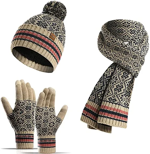 3 IN 1 WOMEN SOFT WARM THICK CABLE KNITTED BEANIE