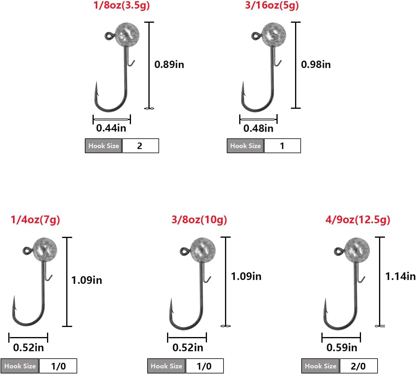 50pcs Fishing Jig Hooks with Barbs - Round Ball Jig Heads Kit, 1/6 oz, 1/4 oz, 1/8 oz, 1/2 oz for Saltwater & Freshwater Trout Bass Fishing