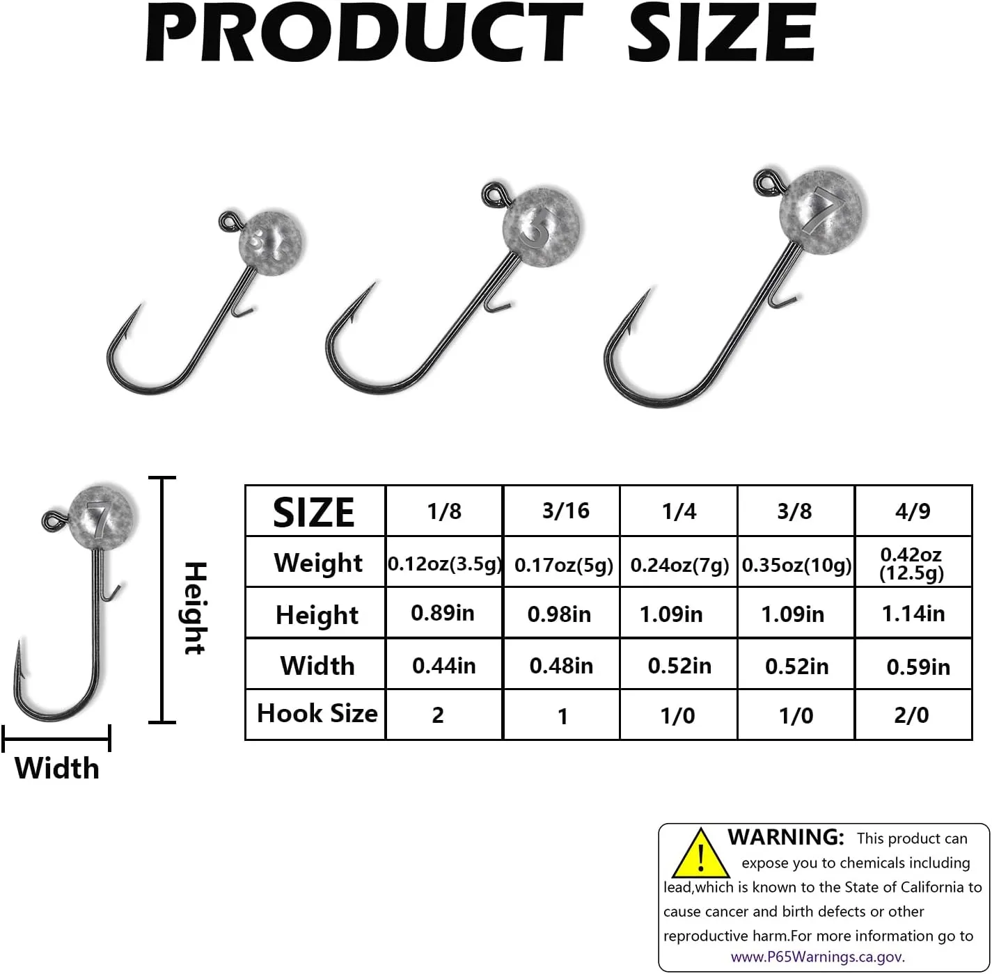 50pcs Fishing Jig Hooks with Barbs - Round Ball Jig Heads Kit, 1/6 oz, 1/4 oz, 1/8 oz, 1/2 oz for Saltwater & Freshwater Trout Bass Fishing