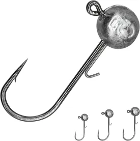 50pcs Fishing Jig Hooks with Barbs - Round Ball Jig Heads Kit, 1/6 oz, 1/4 oz, 1/8 oz, 1/2 oz for Saltwater & Freshwater Trout Bass Fishing
