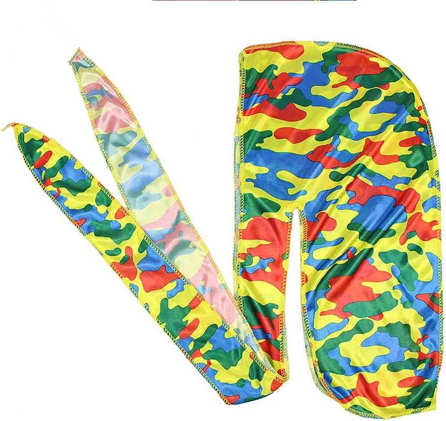 Assorted Paisley Bandana Doo rag Cap Headwraps Men's Women's Silk Durag with Long Tail and Wide Straps for 360 Waves