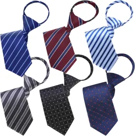 AUSKY 6 PACKS Men Necktie,Regular/Extra Long Adjustable Pre Tied Clip on Easy Zipper Neck Ties for Men (3.15in Wide)