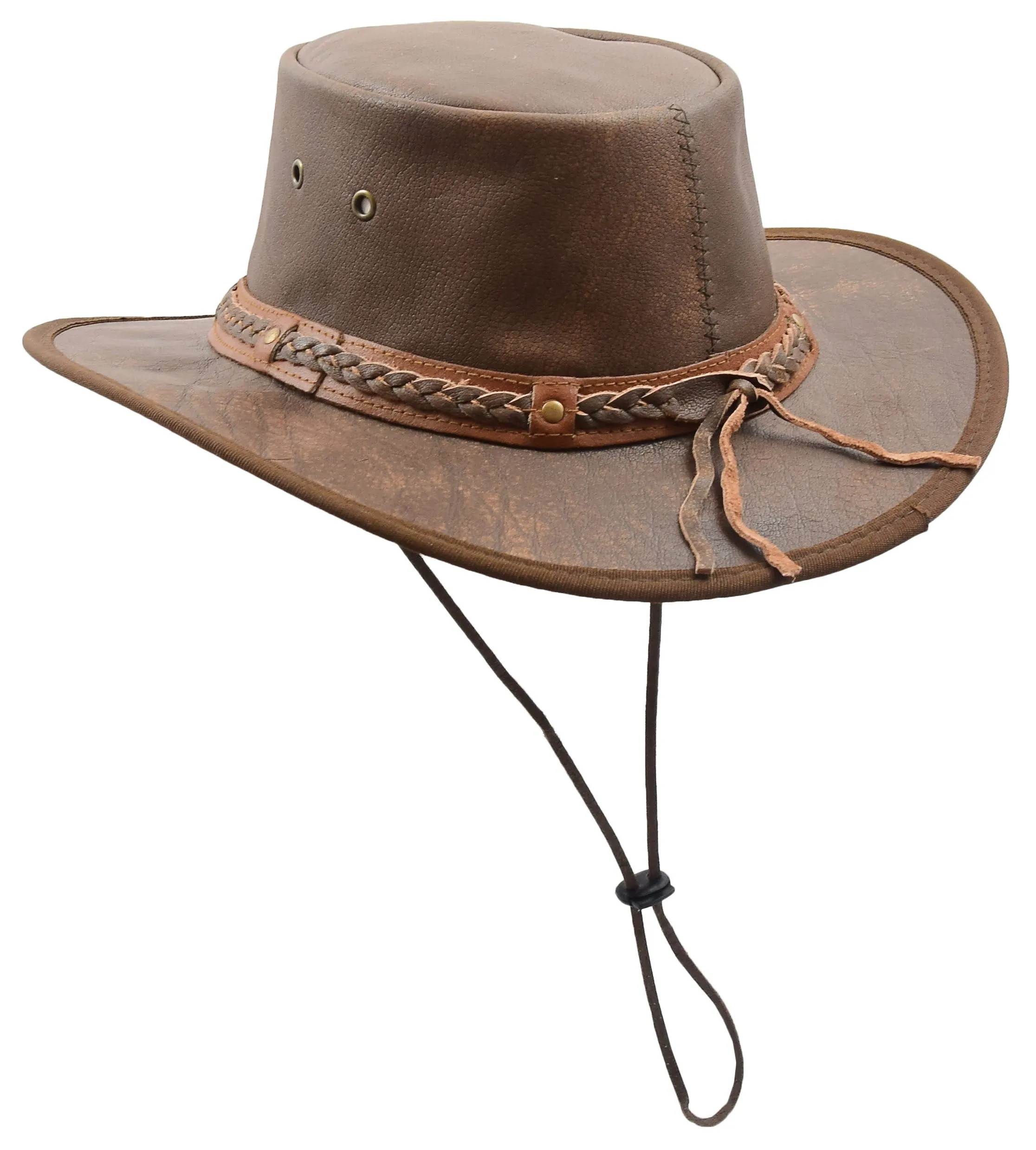 Authentic Bush Leather Hat Vintage Bourke Brown