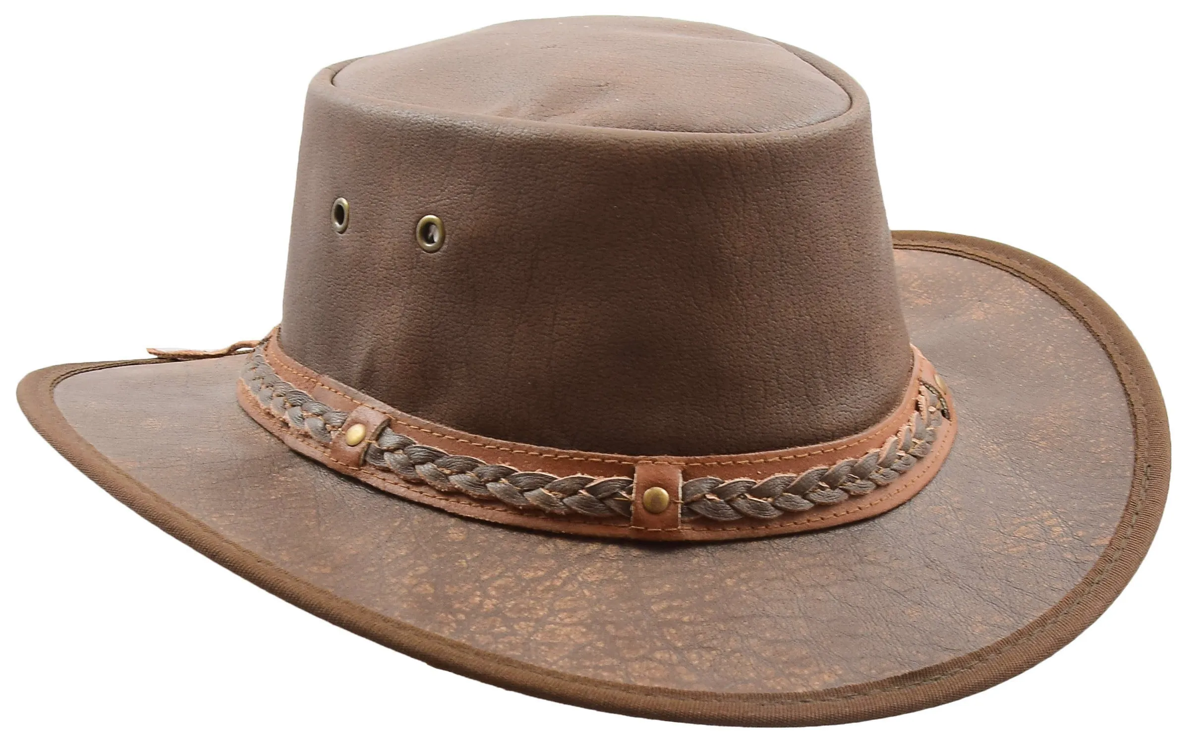 Authentic Bush Leather Hat Vintage Bourke Brown