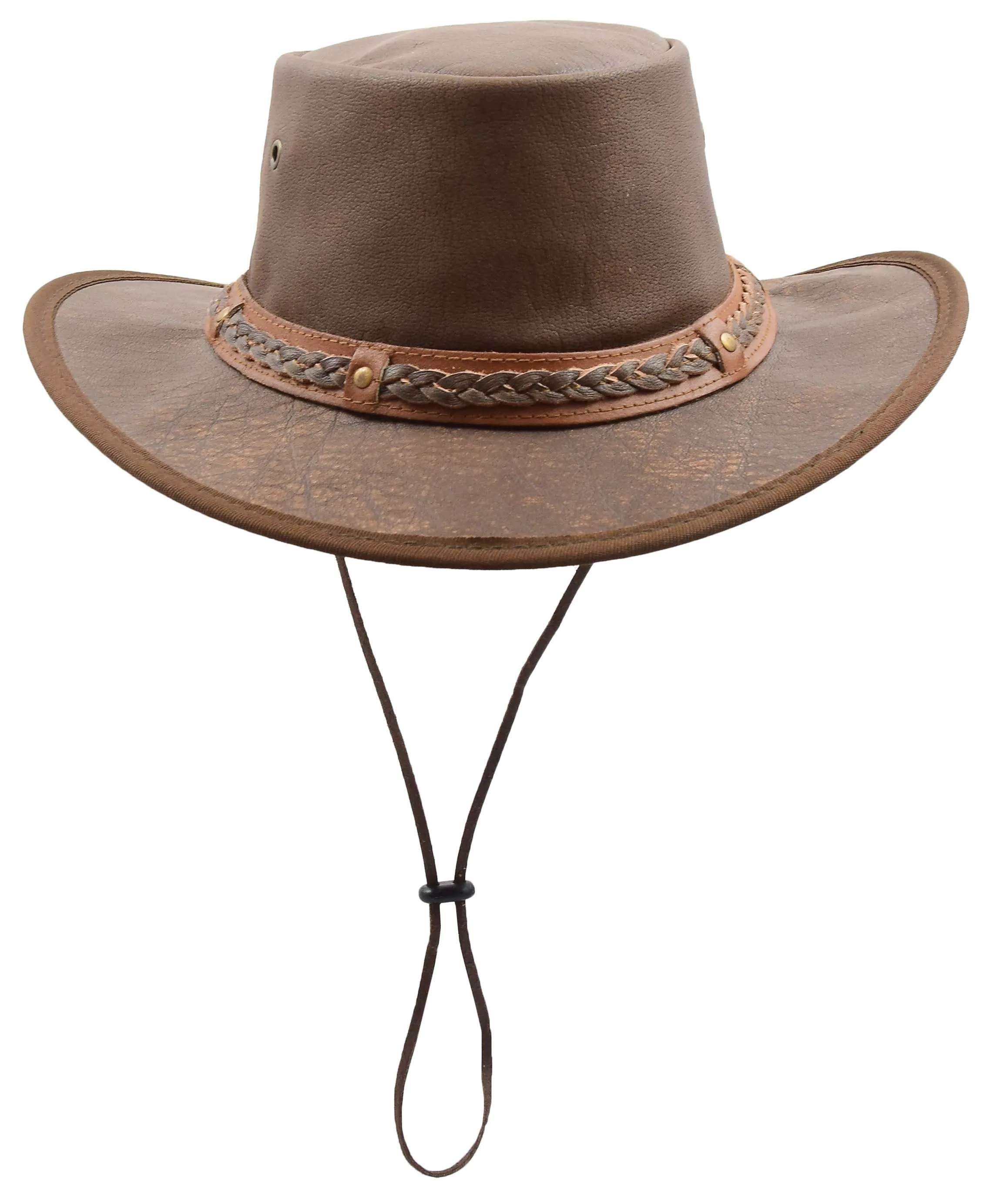 Authentic Bush Leather Hat Vintage Bourke Brown