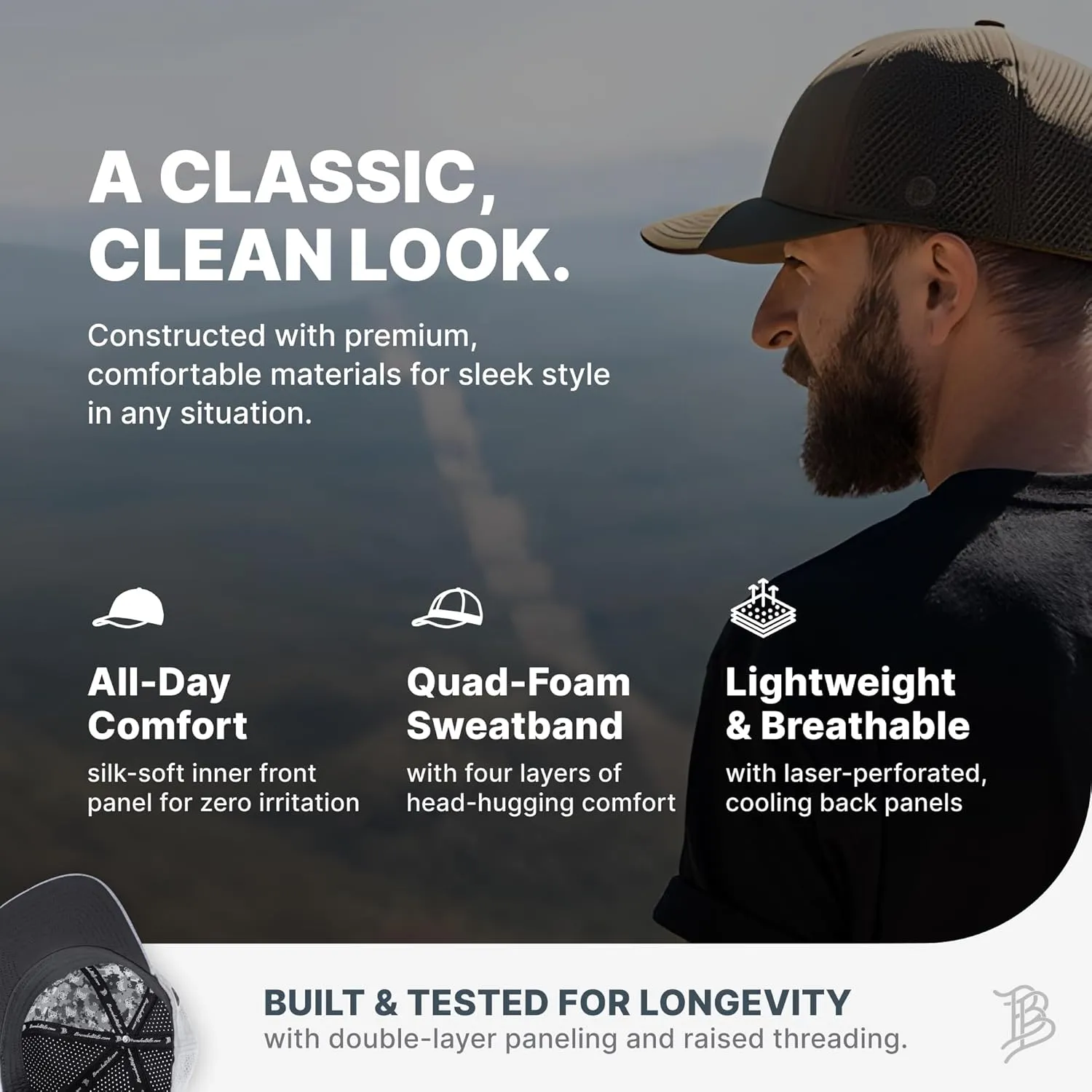 Branded Bills Bare Elite Hat, Performance Paneling, Adjustable Snapback, Silk-Soft Front Lining, Water-Repellent Shell