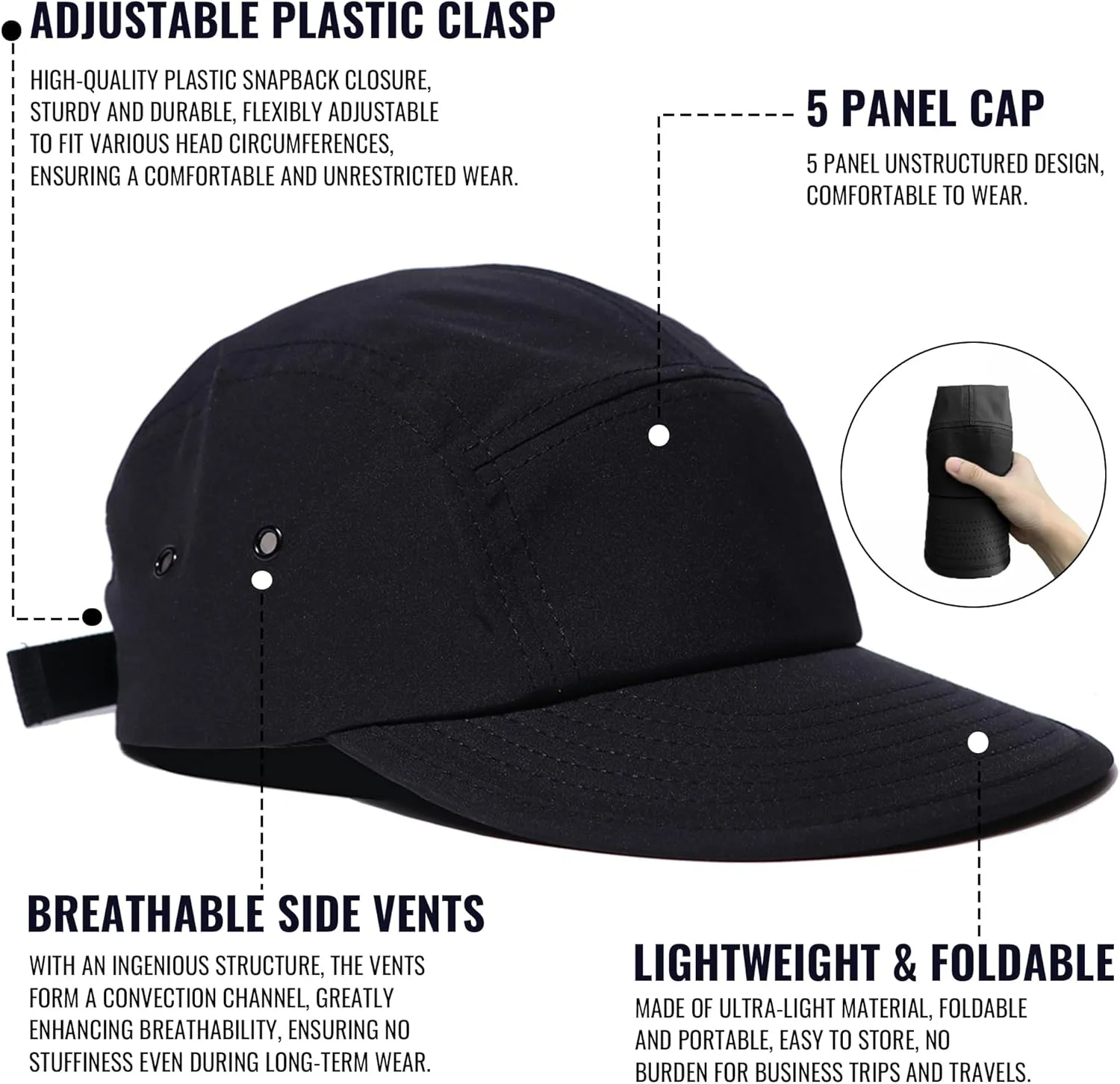 CLAPE 5 Panel Baseball Caps Outdoor Sports Hats Snapback Street Casual Dad Cap Nylon UPF 50  Sun Protection Camp Hat Sun Hat