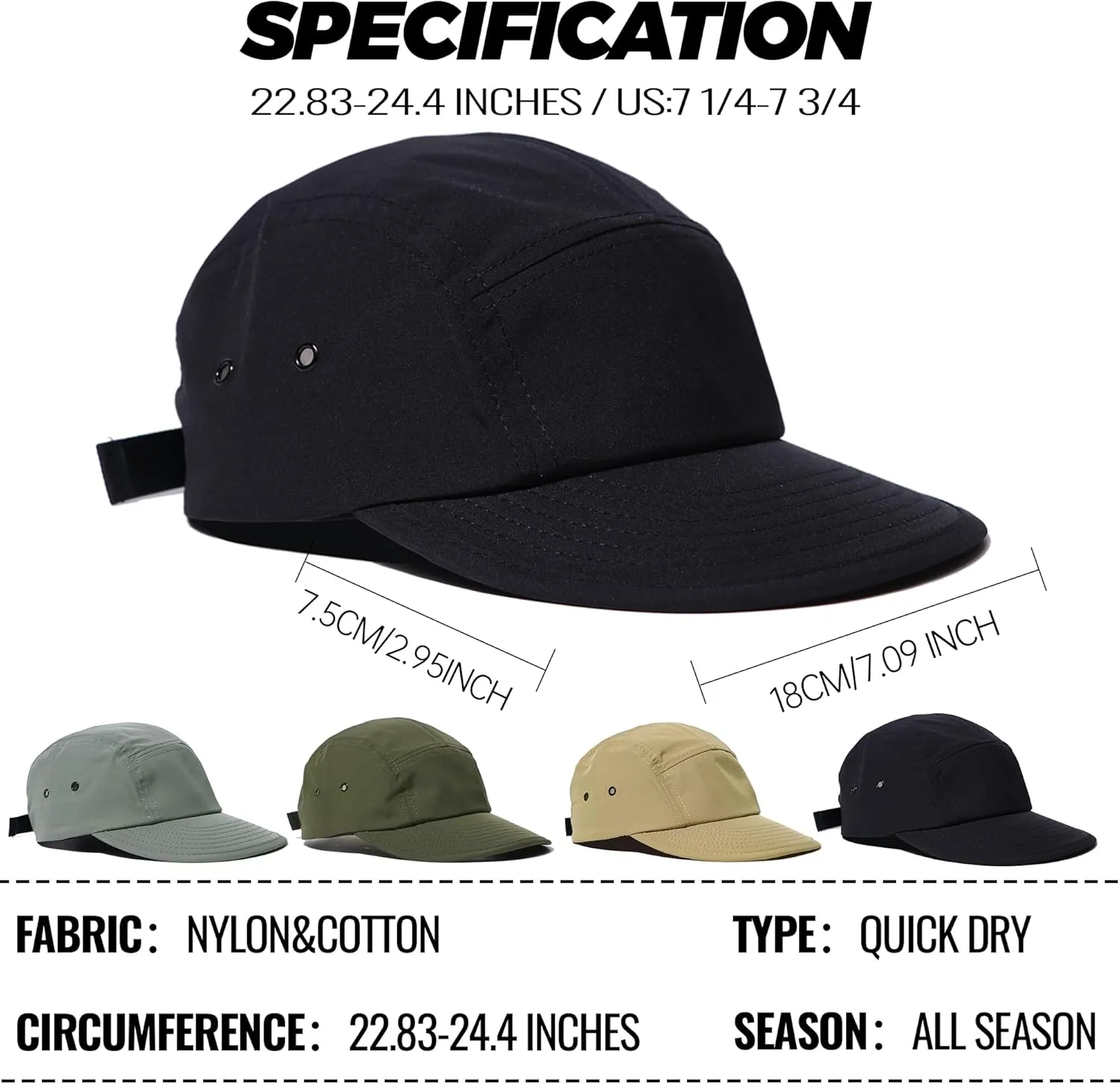 CLAPE 5 Panel Baseball Caps Outdoor Sports Hats Snapback Street Casual Dad Cap Nylon UPF 50  Sun Protection Camp Hat Sun Hat