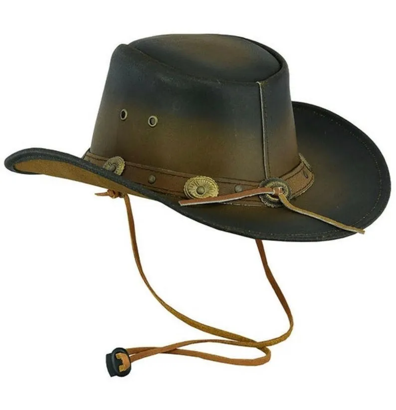Cowboy Hat Outback Hat Unisex Western-Style Hat For Men Distressed Brown Leather Hat For Women Gift For Him Gift For Her