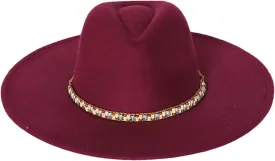 Dcvmvmn Women Chain Adjustable Big Brim Hat Unisex Fedora Hat Jazz Winter Hat