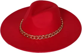 Dcvmvmn Women Chain Adjustable Big Brim Hat Unisex Fedora Hat Jazz Winter Hat