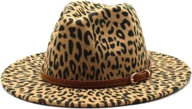 DHAEY Autumn and Winter British Woolen Jazz Hat for Men and Women Big Brim Hat Fashion Leopard Flat Hat Felt Hat Luopan Caps & Hats (Color : Camel, Size : 56-58cm)