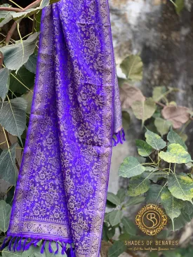 Elegant Purple Handloom Printed Banarasi Silk Scarf