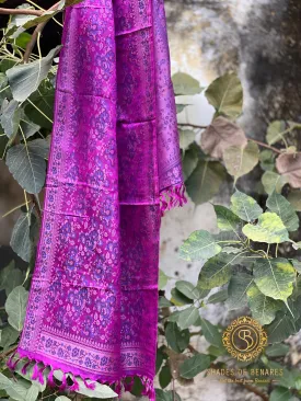 Elegant Purple Pure Silk Printed Handloom Banarasi Scarf