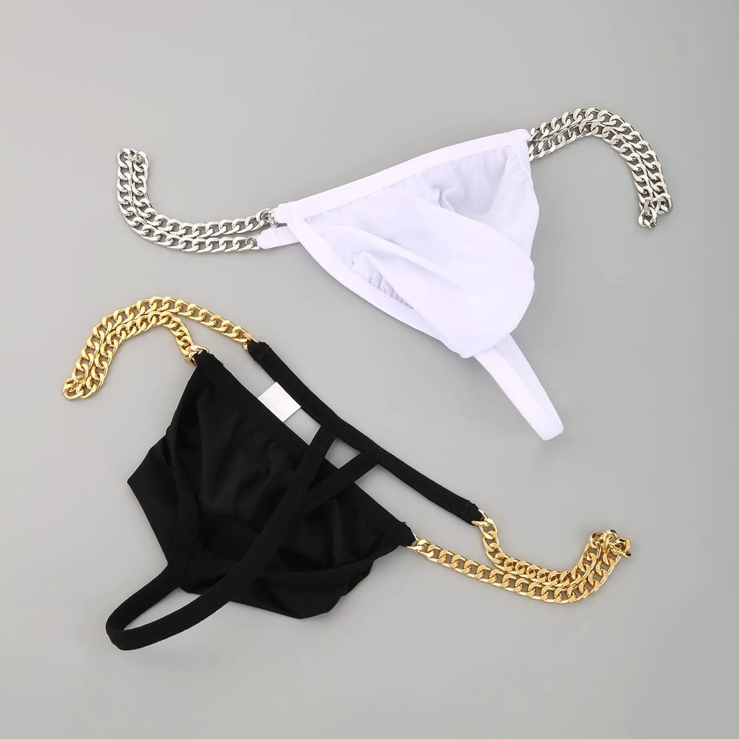Evankin Men Sexy Thong with Metal Chains Hollow Out G-Strings Comfortable Ice Silk Underwear Bikini