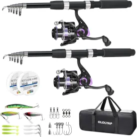 Fishing Pole Combo 2PCS Telescopic Fishing Rod and Aluminum Reel Combos with Carrier Bag Sea Saltwater Freshwater Fishing Rod Reel Kits