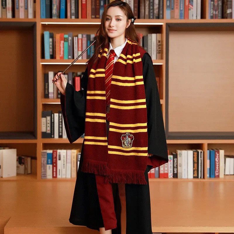 Harry Potter Gryffindor Scarf Harry Potter Scarf Lengthened Thick Knitted Striped Scarf Autumn and Winter Warm