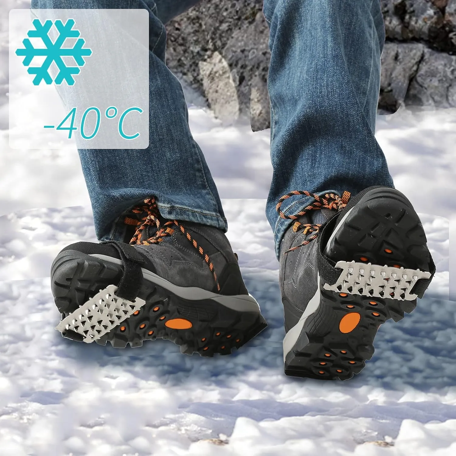Ice Cleats Snow Traction Cleats for Walking on Snow and Ice Women Men Anti Slip Ice Grips for Hiking Snow Fishing Snow Walking Mountaineering Boots Shoes