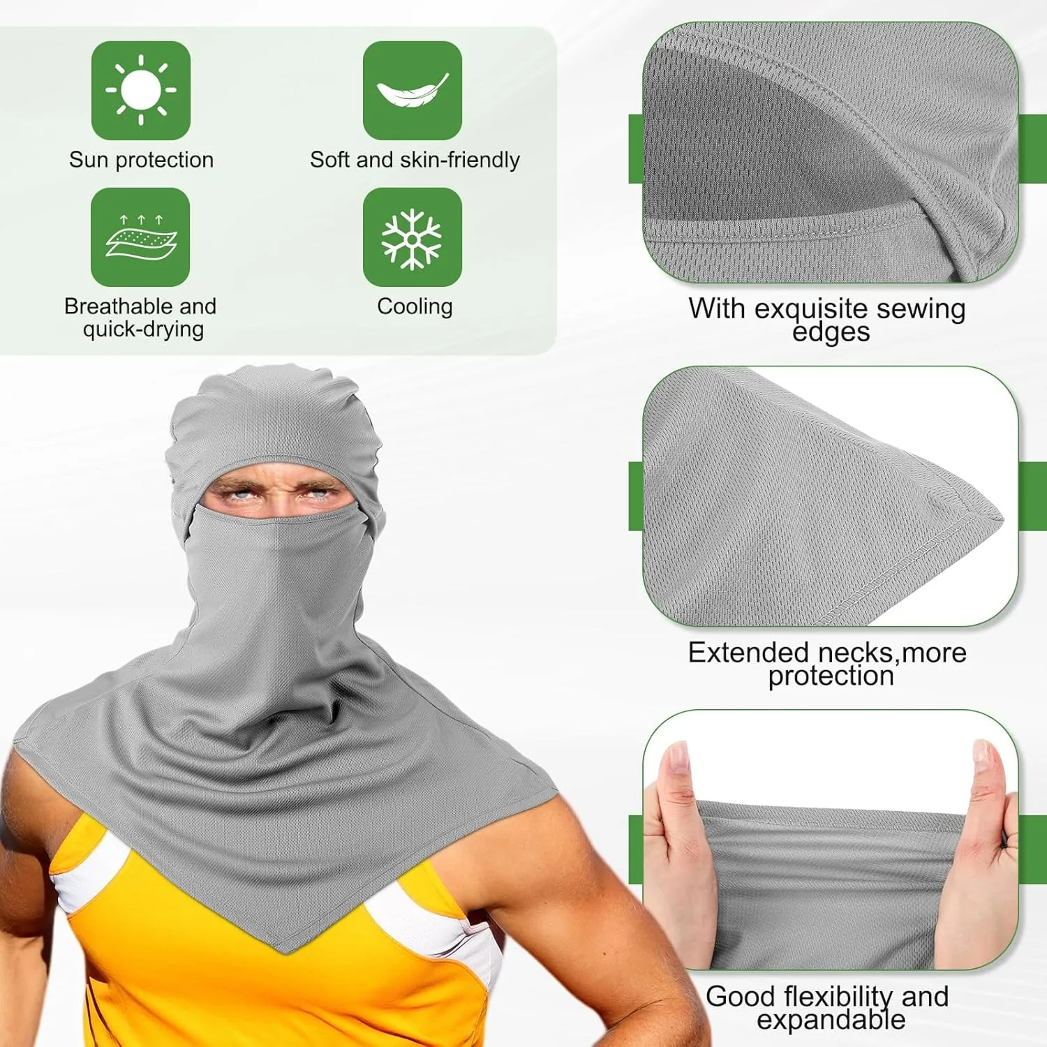 JaGely Balaclava Summer Full Face Mask for Sun Protection Breathable Motorcycle Hood Helmet Liners Windproof Long Neck Cover