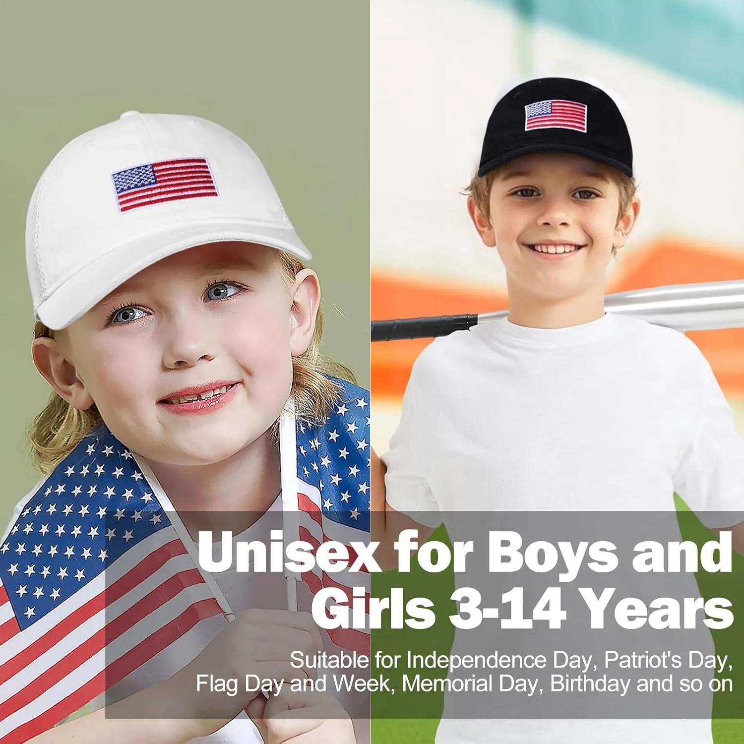 Kids American Flag Baseball Cap Boys Girls Mesh Baseball Hat, Toddler Embroidery Trucker Hat for Age 3-14 Years