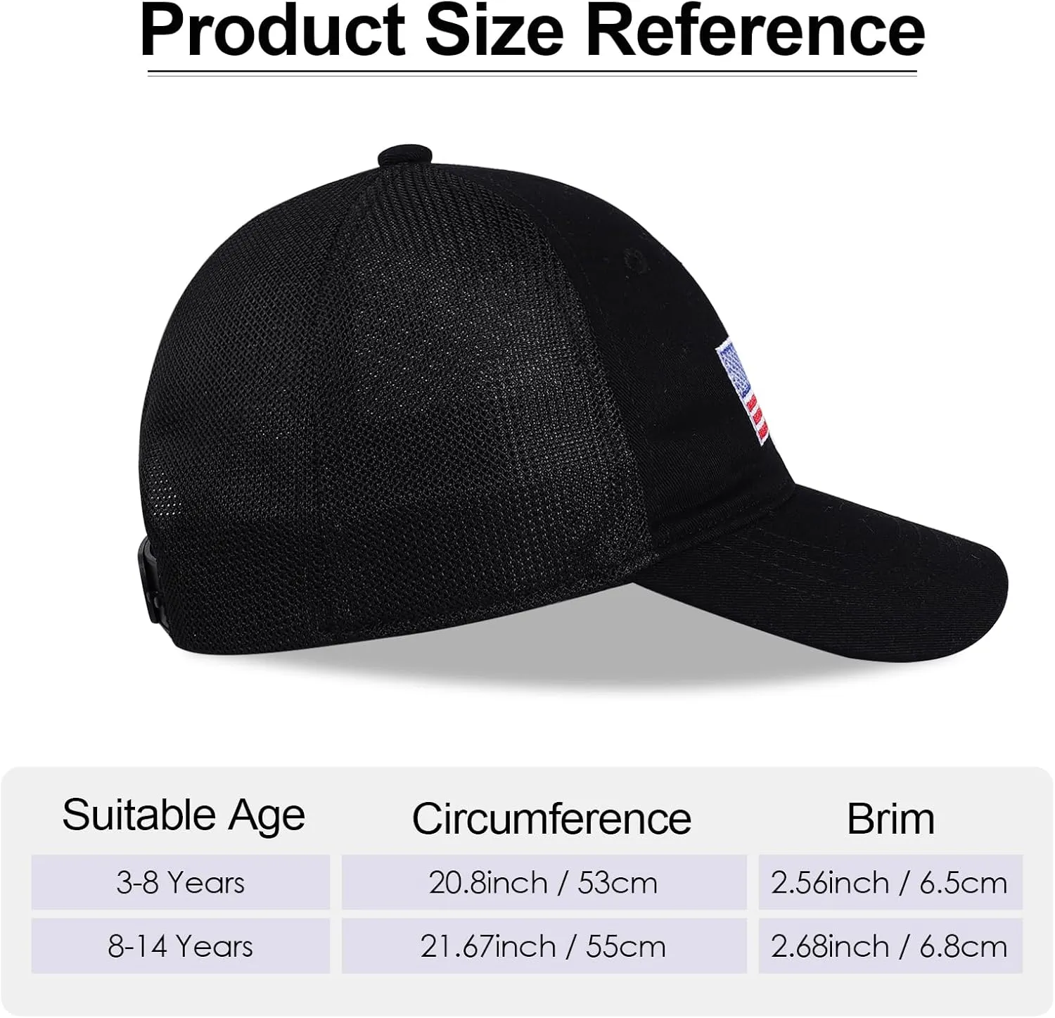 Kids American Flag Baseball Cap Boys Girls Mesh Baseball Hat, Toddler Embroidery Trucker Hat for Age 3-14 Years