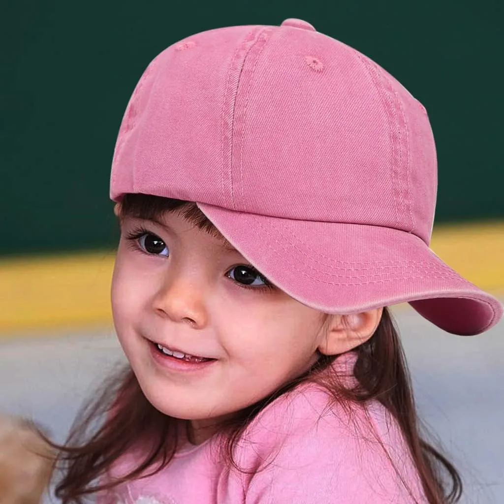 Kids Baby Girls Hat Washed Baseball Cap Cotton Solid Sun Hats for Children Fit for 2-7 Years