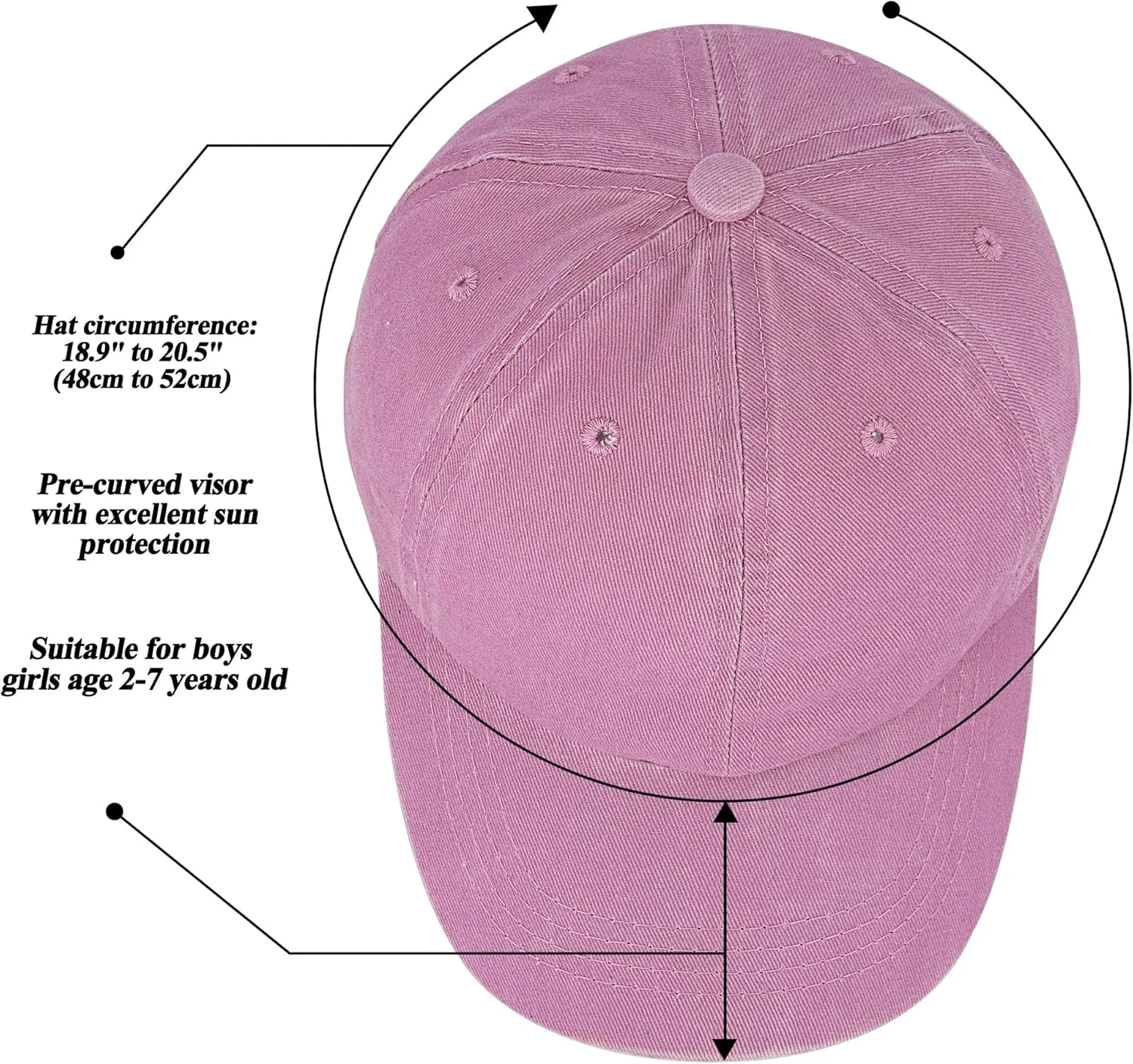 Kids Baby Girls Hat Washed Baseball Cap Cotton Solid Sun Hats for Children Fit for 2-7 Years