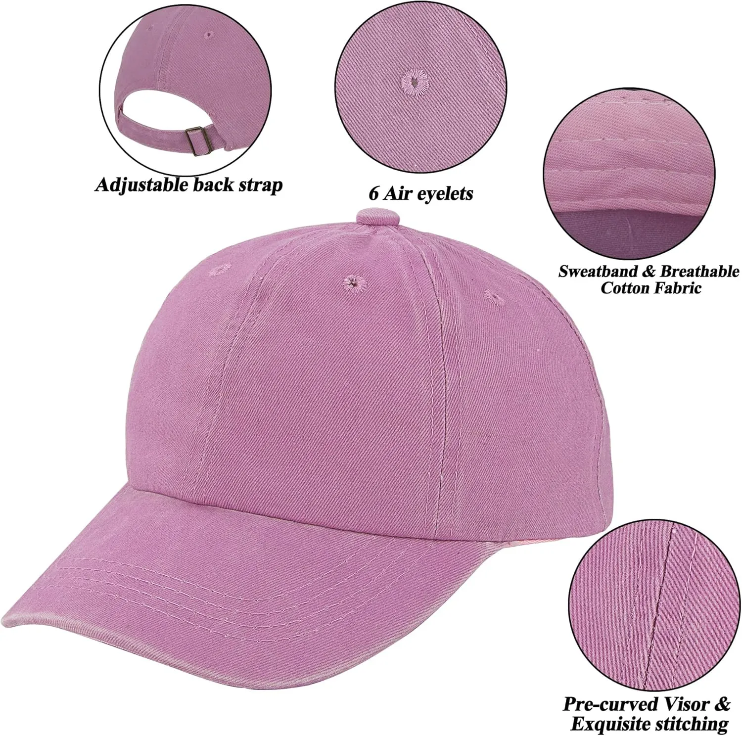 Kids Baby Girls Hat Washed Baseball Cap Cotton Solid Sun Hats for Children Fit for 2-7 Years