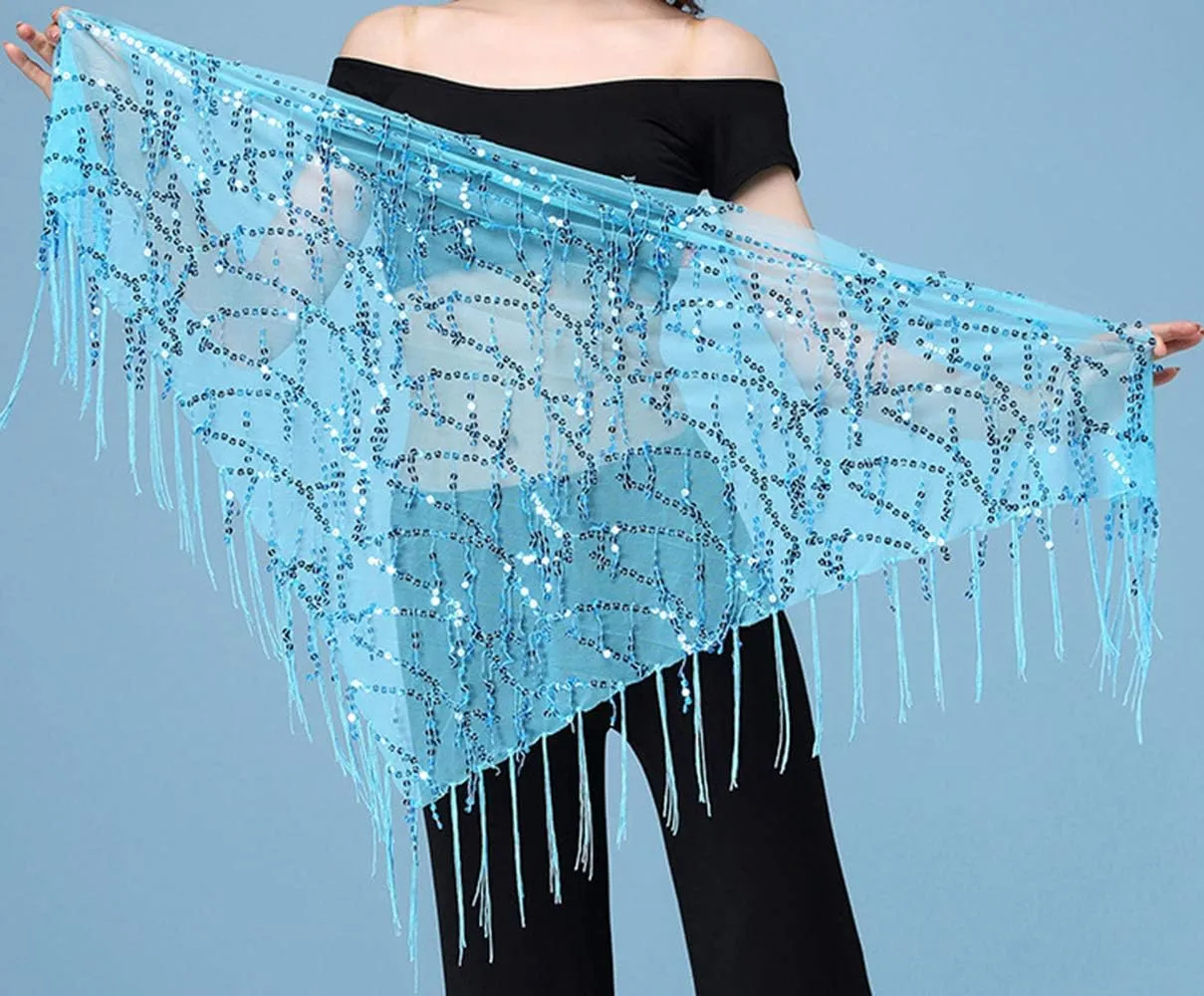 Lauthen.S Women Belly Dance Hip Scarf, Sequin Tassels Triangle Tribal Wrap Skirt Waist Chain