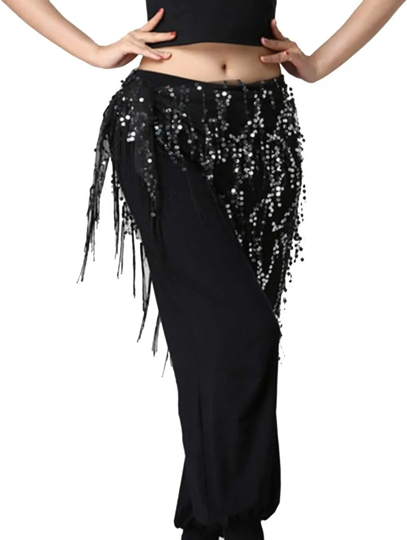 Lauthen.S Women Belly Dance Hip Scarf, Sequin Tassels Triangle Tribal Wrap Skirt Waist Chain
