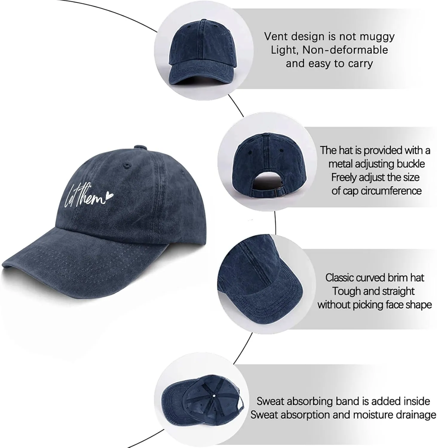 Let Them Funny hat for Men Funny Vintage Cotton Washed Baseball Caps Adjustable Dad Hat Crazy