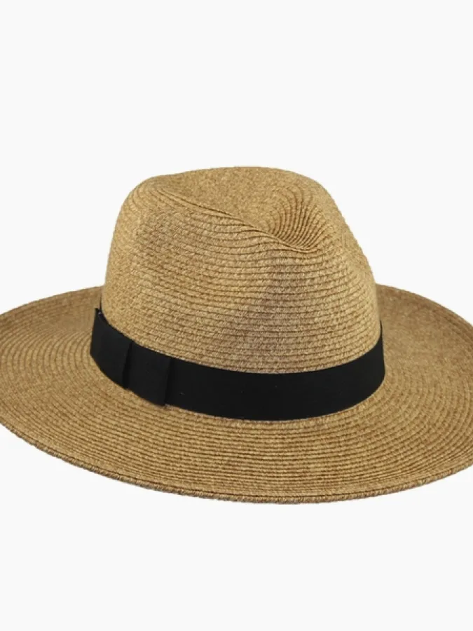 Lexi Foldable and Packable Panama Hat in Toast Tweed