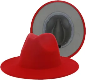 Men Fedora Hat Women Winter Autumn Double-Sided Color Matching Jazz Hat Woolen Hat Flat Brim Hat