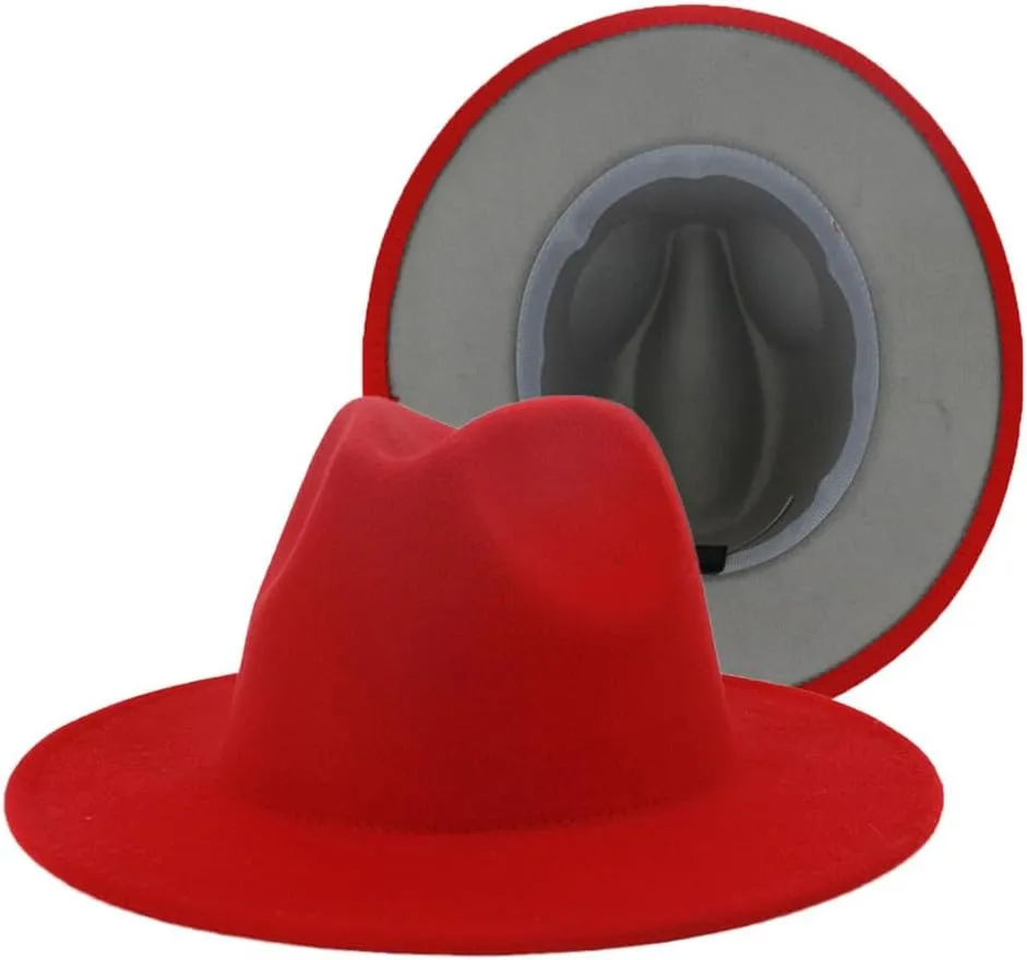 Men Fedora Hat Women Winter Autumn Double-Sided Color Matching Jazz Hat Woolen Hat Flat Brim Hat