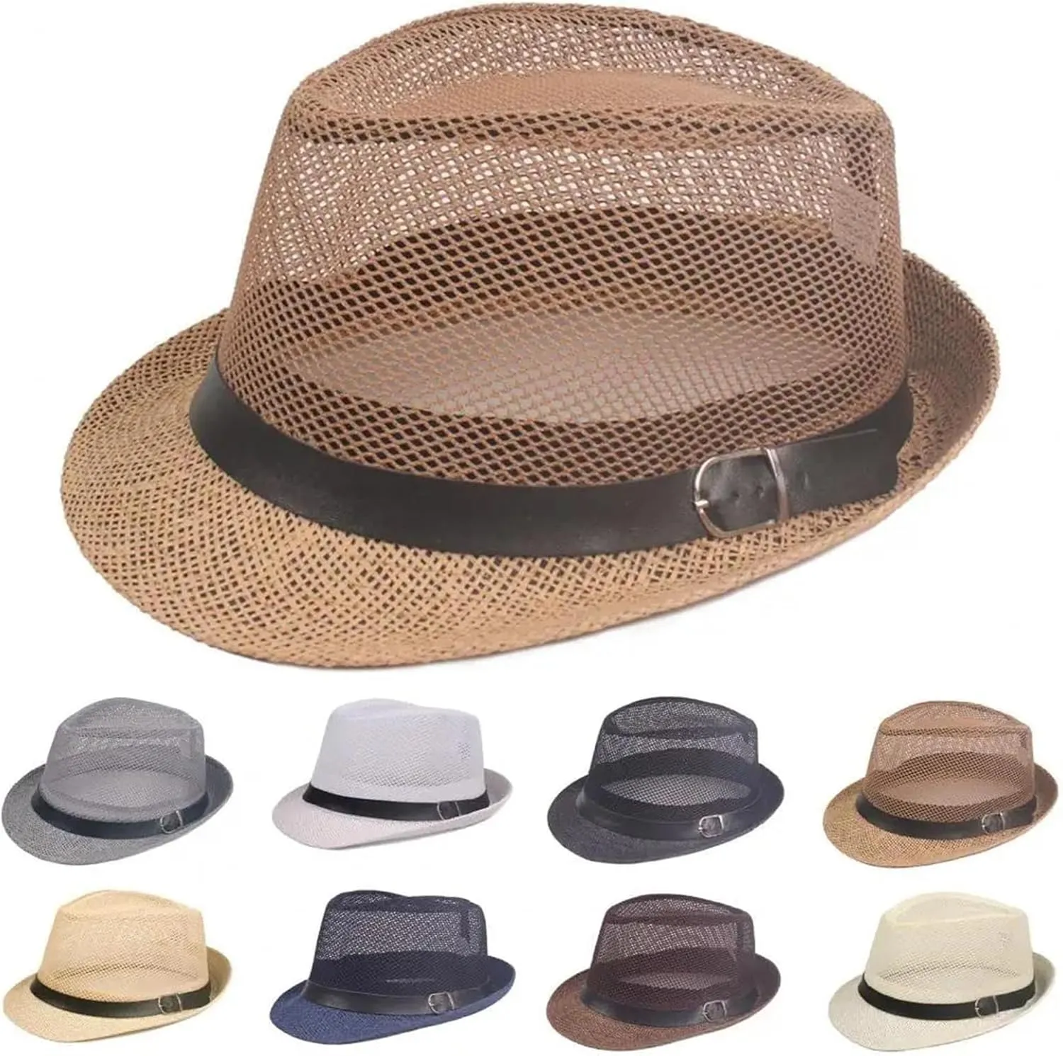 Men Fedora Wide Brim Mesh Spring Summer Solid Color Low-Profile Shade Hat