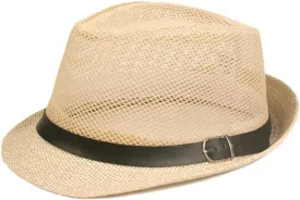 Men Fedora Wide Brim Mesh Spring Summer Solid Color Low-Profile Shade Hat