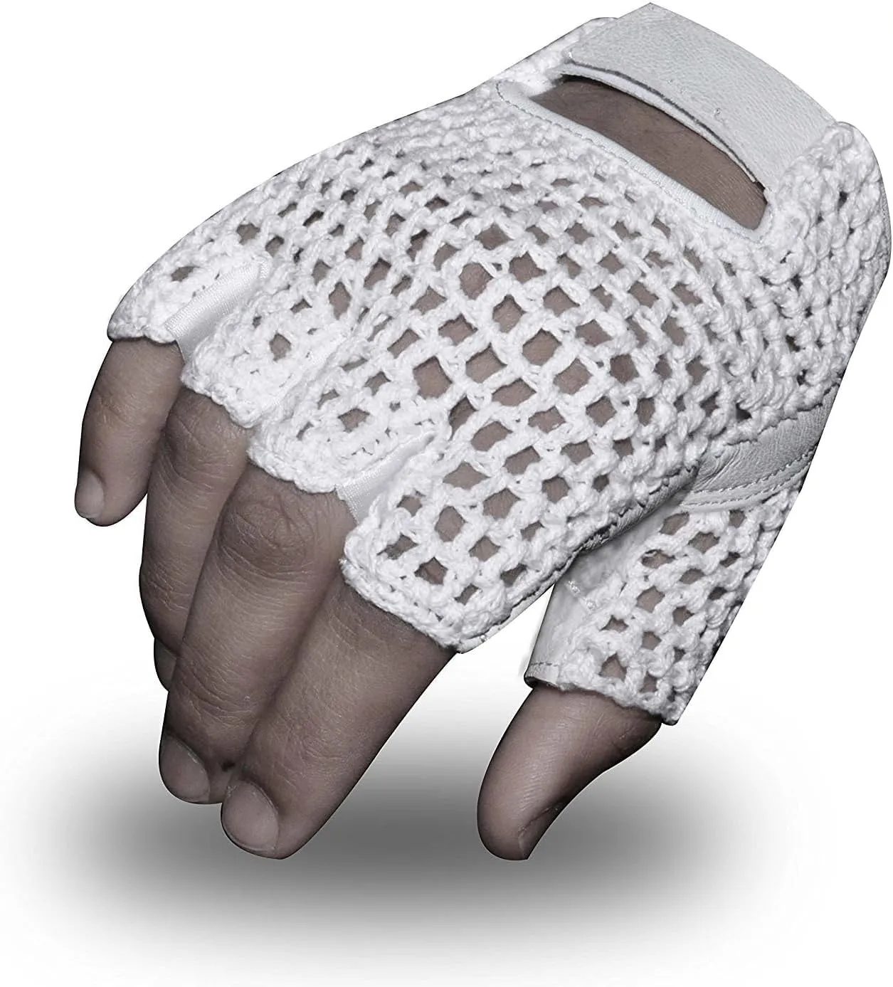 MESH Leather Fingerless Weight Lifting Exercise Gym Wheelchair Gloves White W 1061
