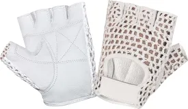 MESH Leather Fingerless Weight Lifting Exercise Gym Wheelchair Gloves White W 1061