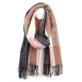 Mix Geometric Woven Scarf | Pink & Navy