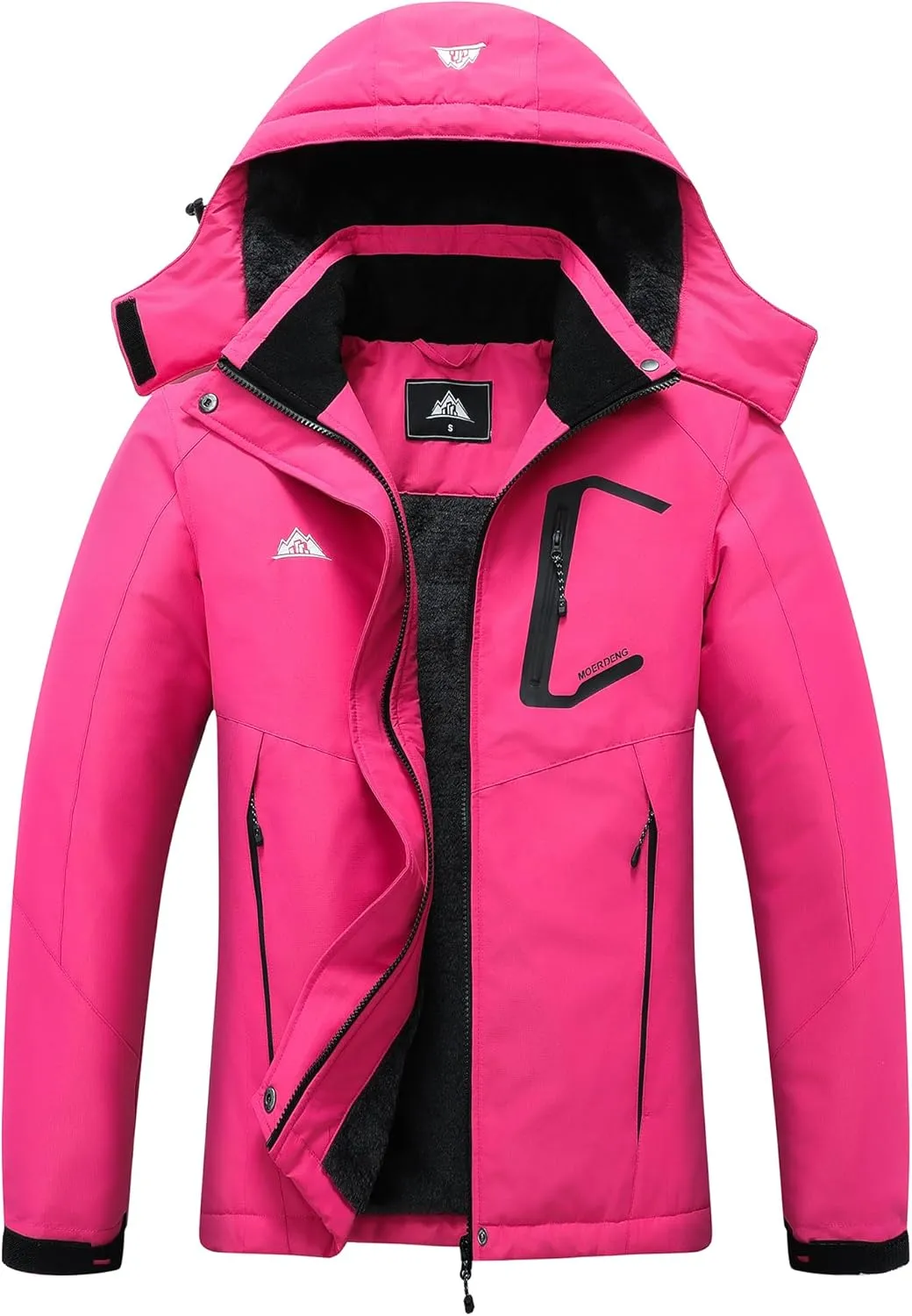 MOERDENG Women's Ski Jacket Waterproof Winter Coat Hooded Snowboarding Jacket Warm Winter Jacket